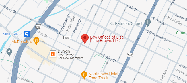 Map showing the location of The Law Offices of Lisa Kane Brown, LLC in Norristown, PA